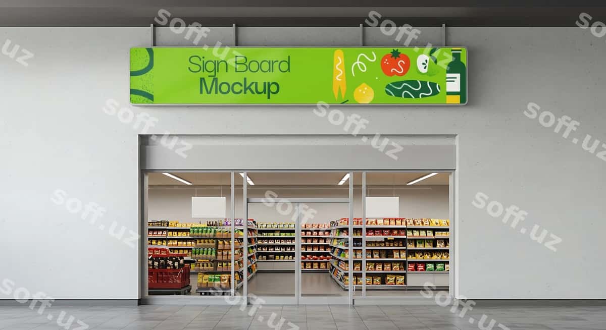 Do'konga kirish yorlig'i maketi | Sign board mockup store entrance 1