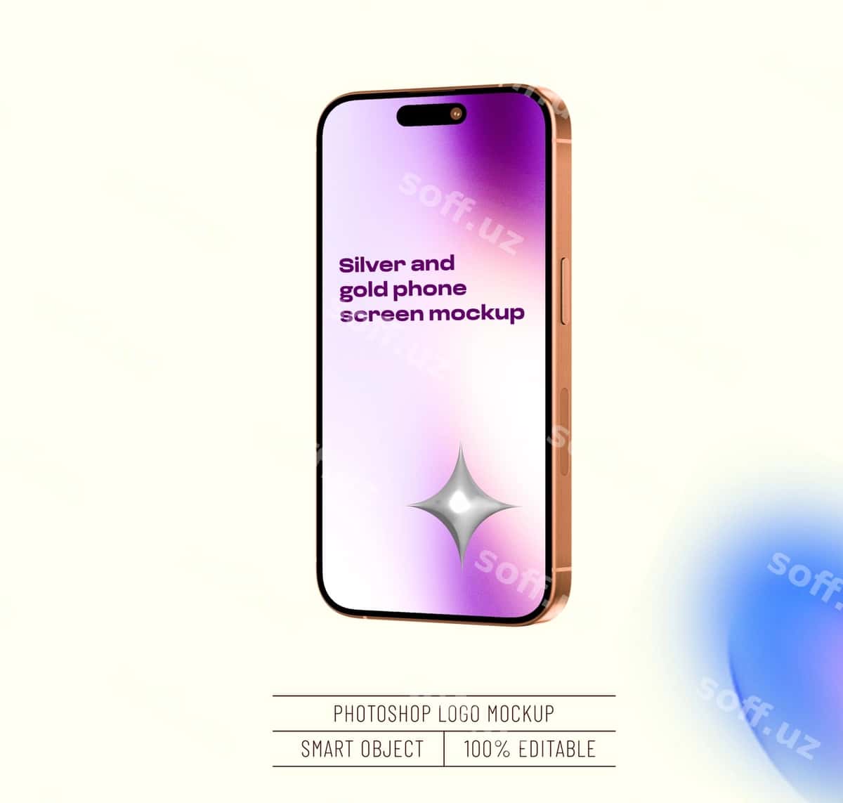 Kumush oltin telefon ekrani namunasi | Silver gold phone screen mockup 1