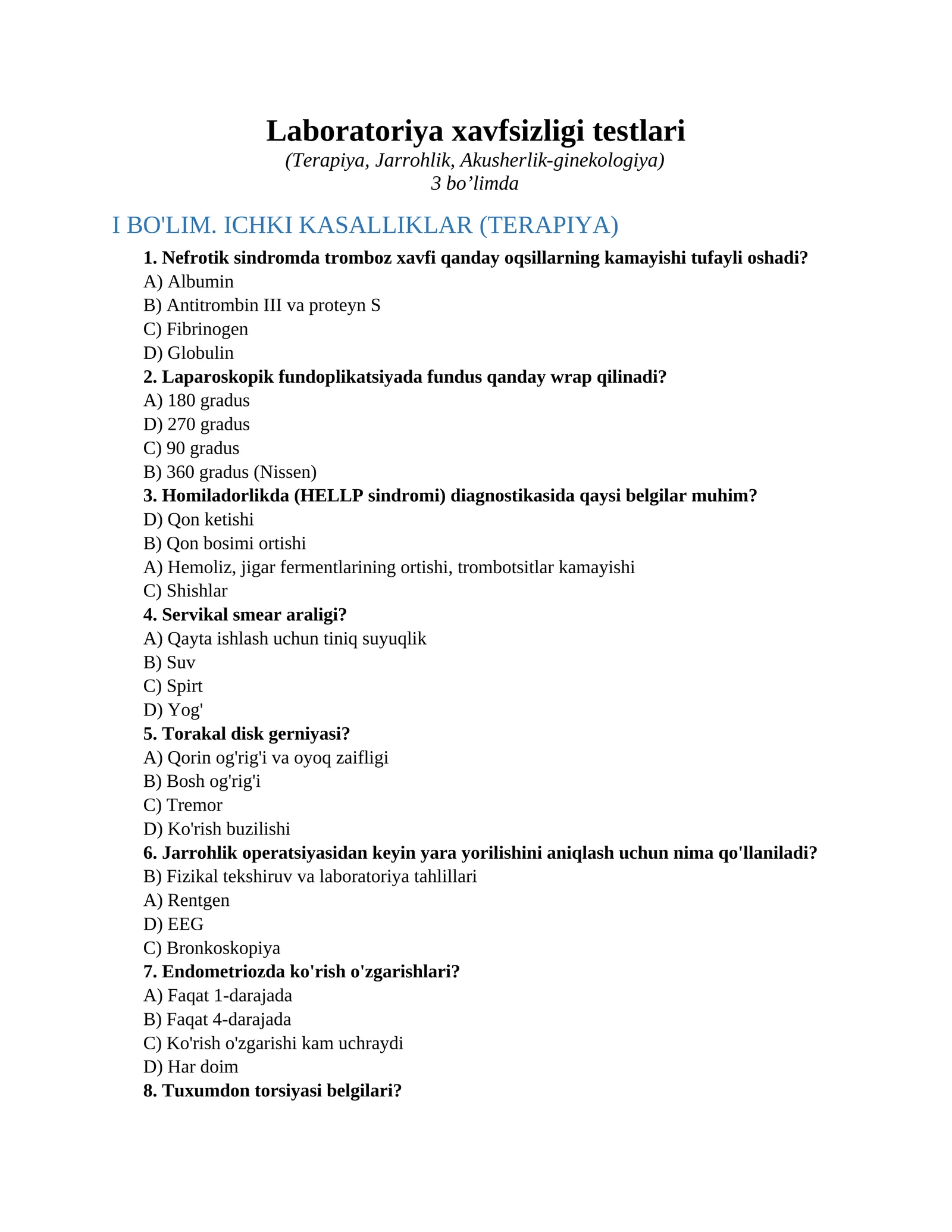 Laboratoriya xavfsizligi testlari 1
