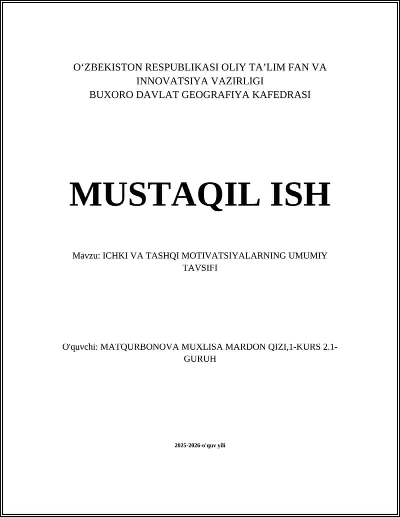 ICHKI VA TASHQI MOTIVATSIYALARNING UMUMIY TAVSIFI 1