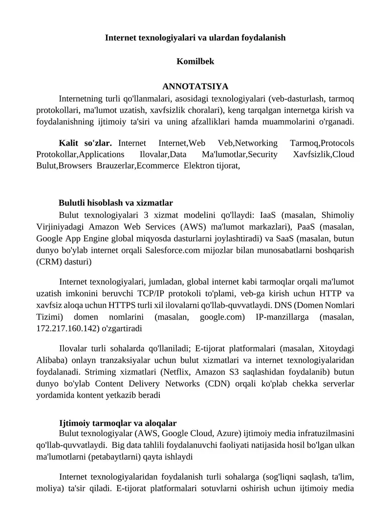 Bulutli hisoblash va xizmatlar 1