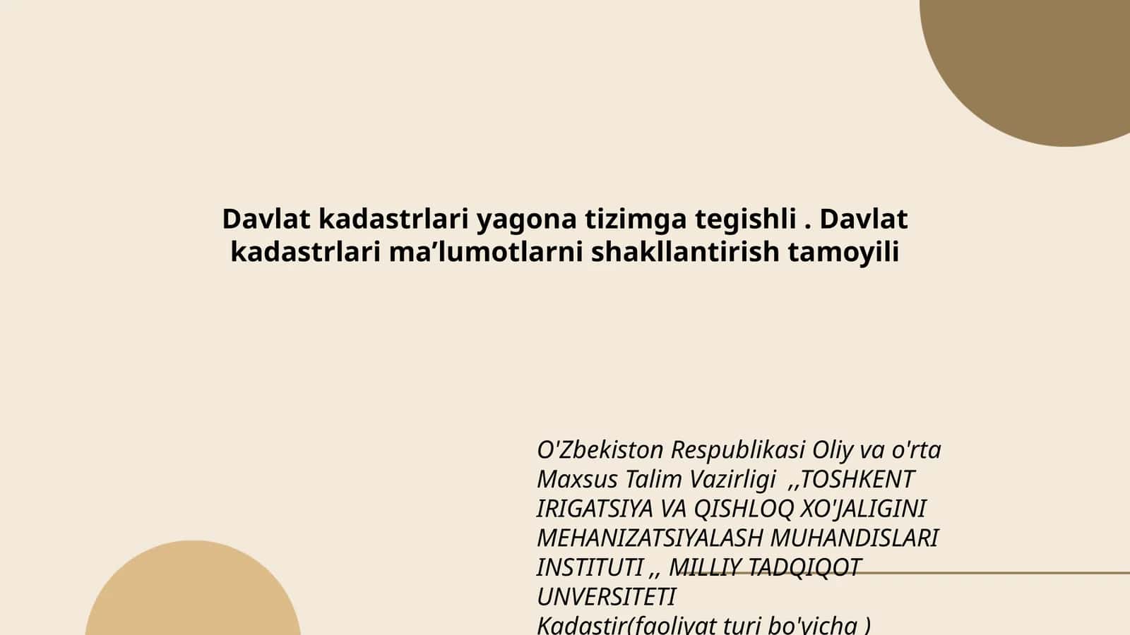 Davlat kadastrlari maʼlumotlarni shakllantirish tamoyili 1