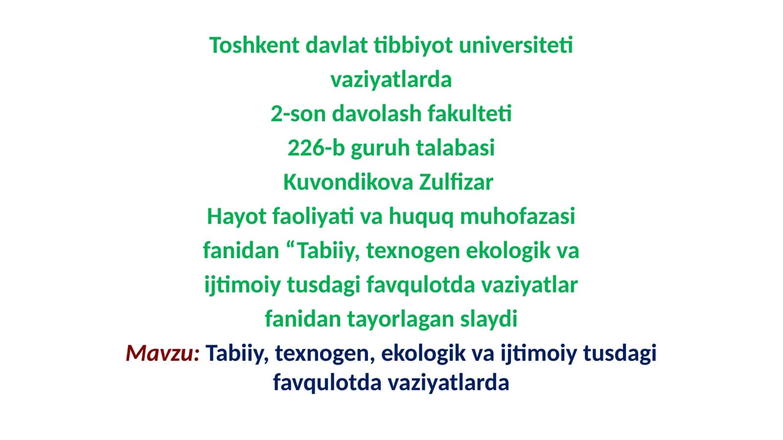 Tabiiy, texnogen, ekologik va ijtimoiy tusdagi favqulotda vaziyatlarda 1
