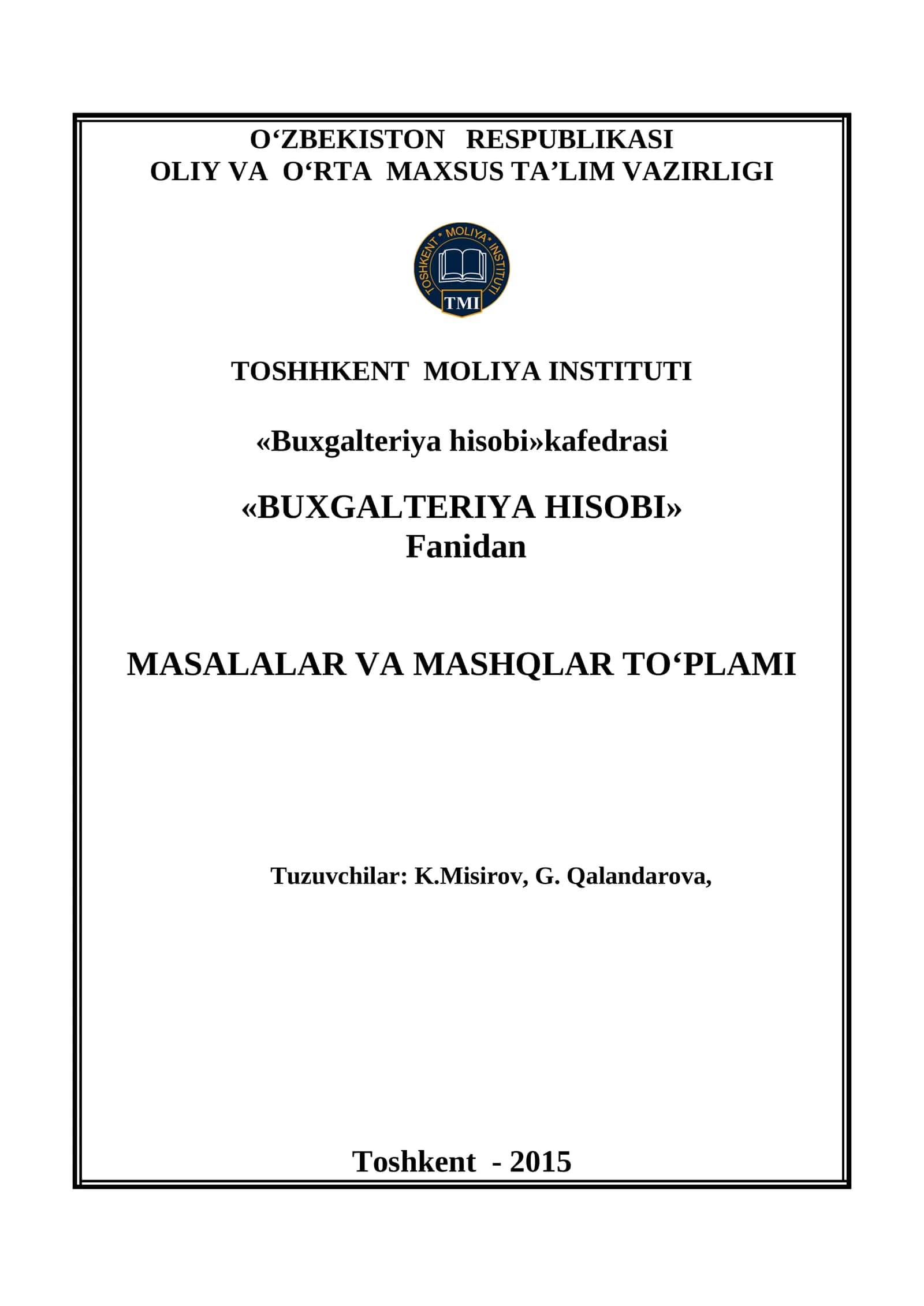 MASALALAR VA MASHQLAR TO'PLAMI 1