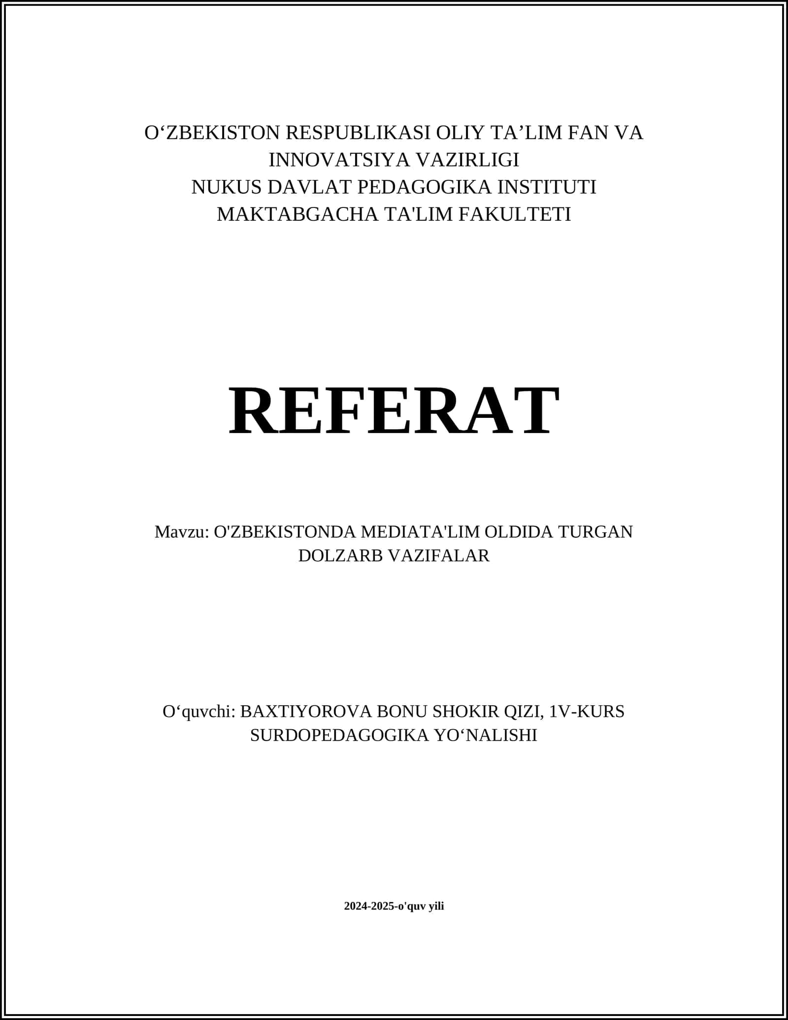O‘ZBEKISTONDA MEDIATA'LIM OLDIDA TURGAN DOLZARB VAZIFALAR 1
