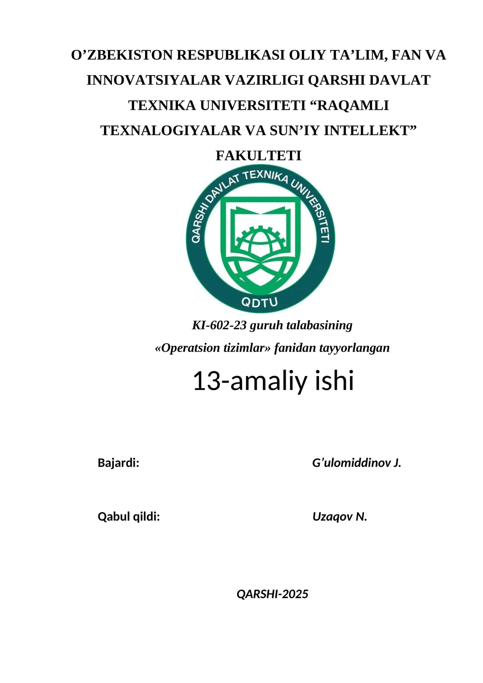 Operatsion Tizimlar 1