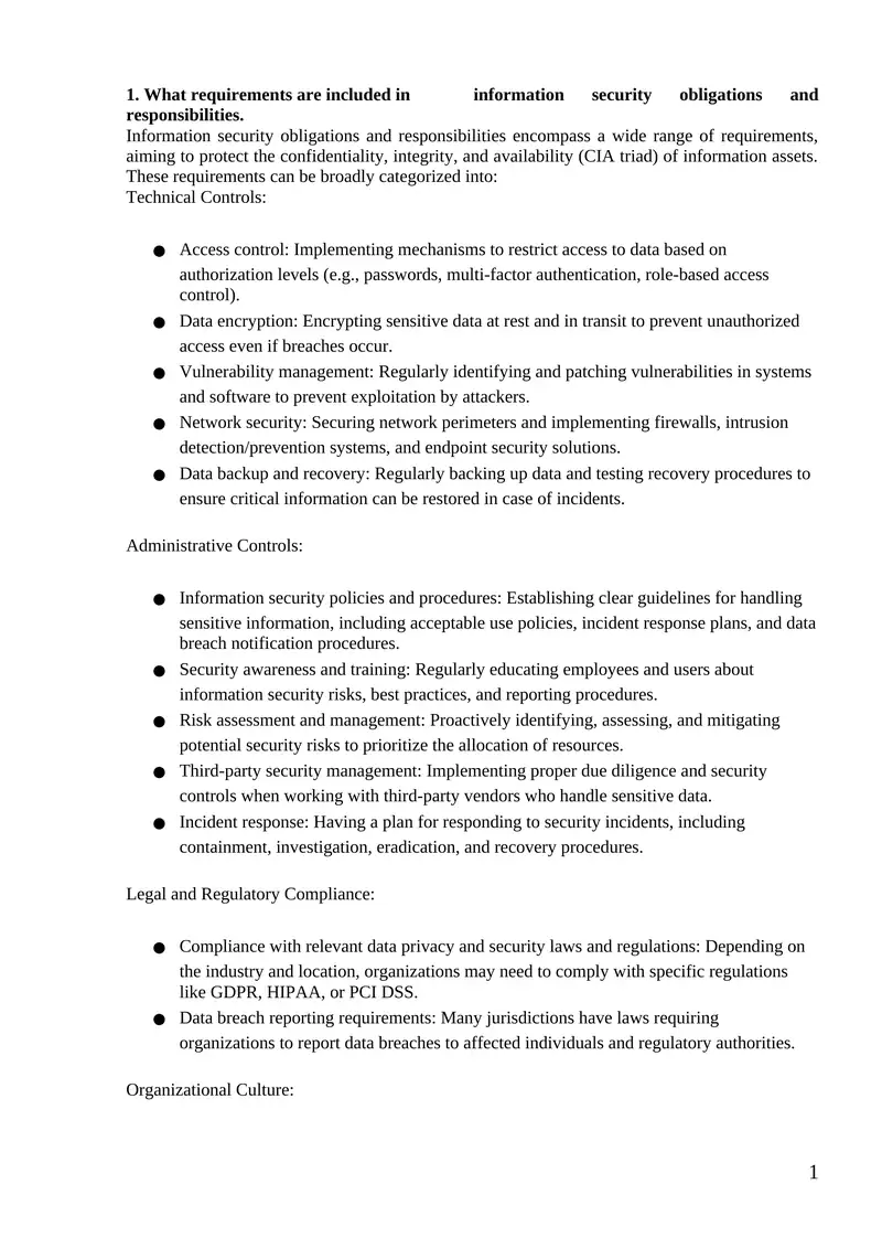 Information Security Obligations and Responsibilities 1