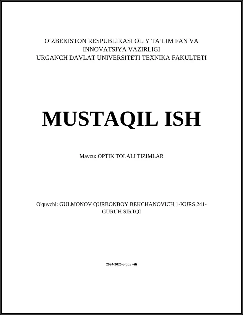 OPTIK TOLALI TIZIMLAR