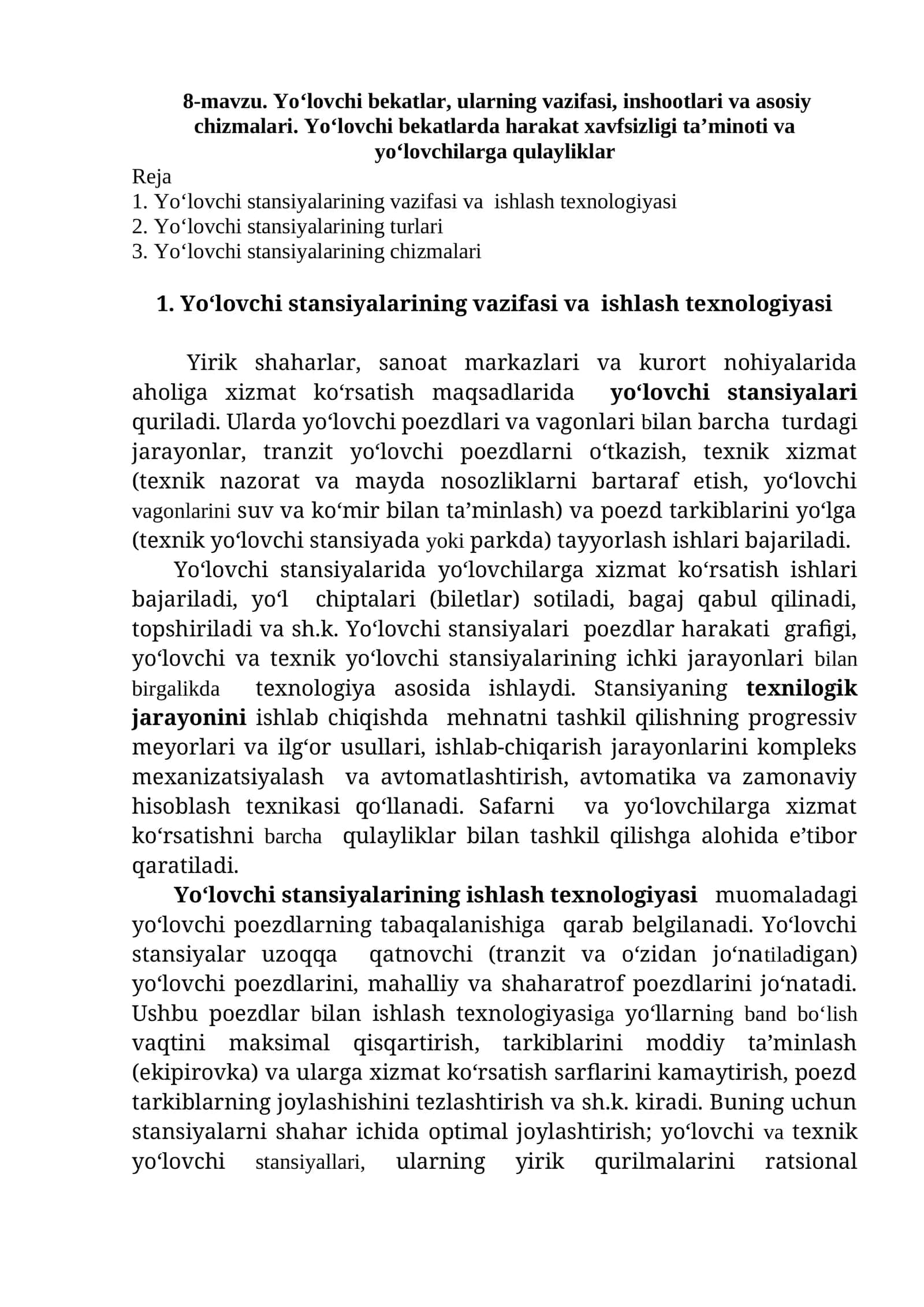 Yo‘lovchi stansiyalarining vazifasi va ishlash texnologiyasi 1