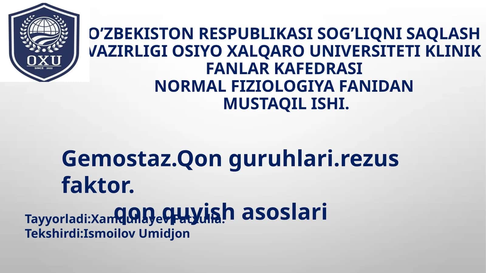 MAVZU: Fiziologiyani fizika, kimyo, biologiya, anatomiya, gistologiya, kibernetika bilan bog'liqligi. Bez to'qimasining elektrofiziologiyasi. 1
