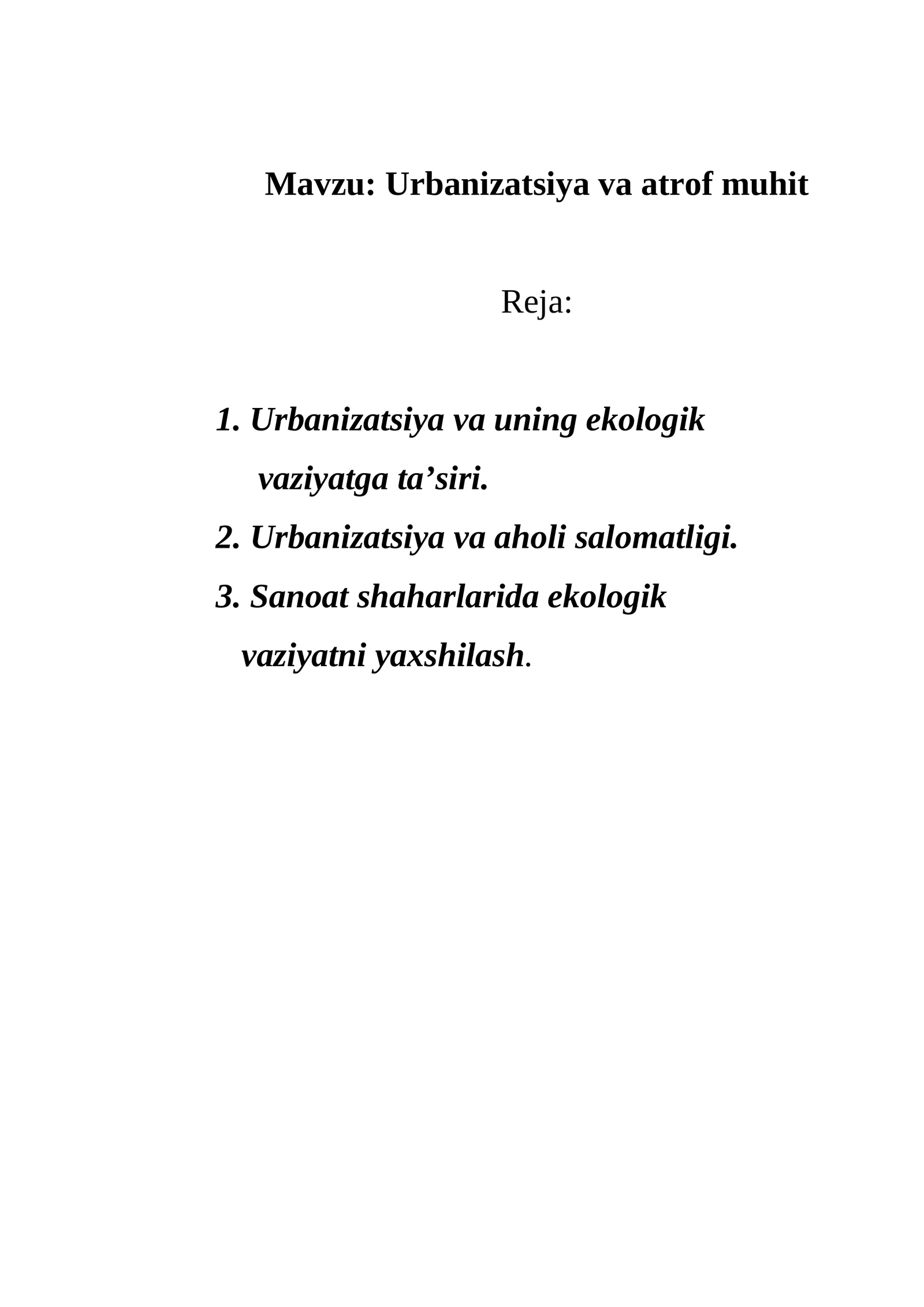 Urbanizatsiya va atrof muhit 1