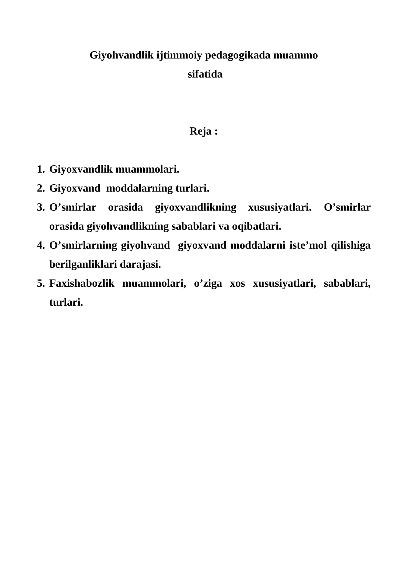Giyohvandlik ijtimmoiy pedagogikada muammo sifatida 1