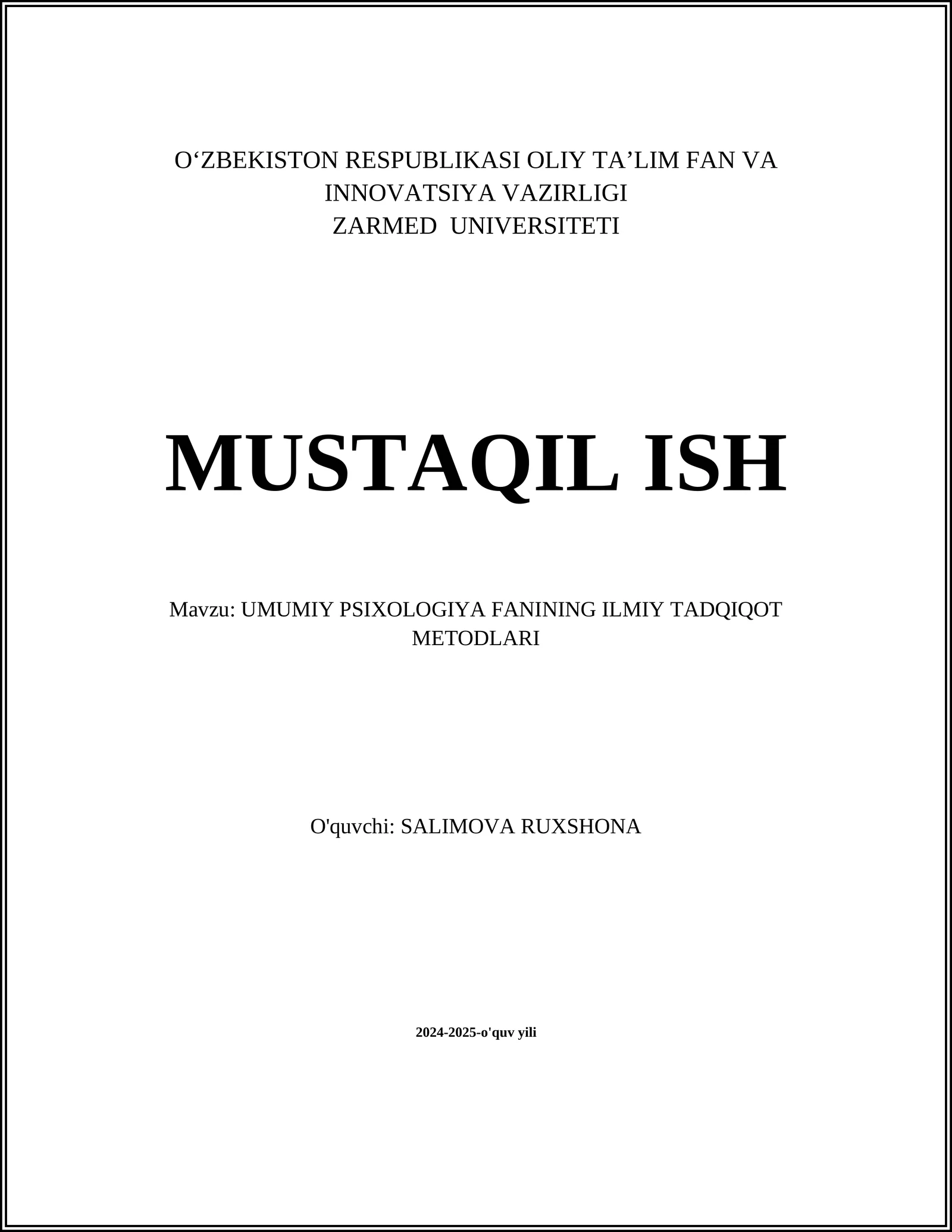 UMUMIY PSIXOLOGIYA FANINING ILMIY TADQIQOT METODLARI 1