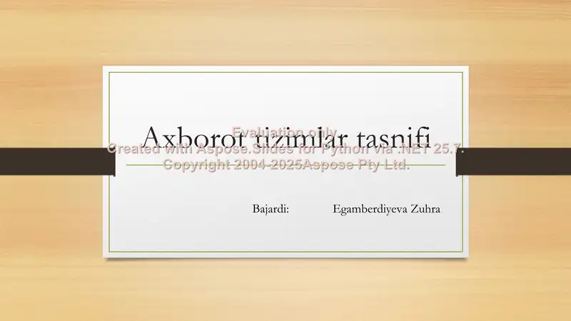 Axborot tizimlar tasnifi 1