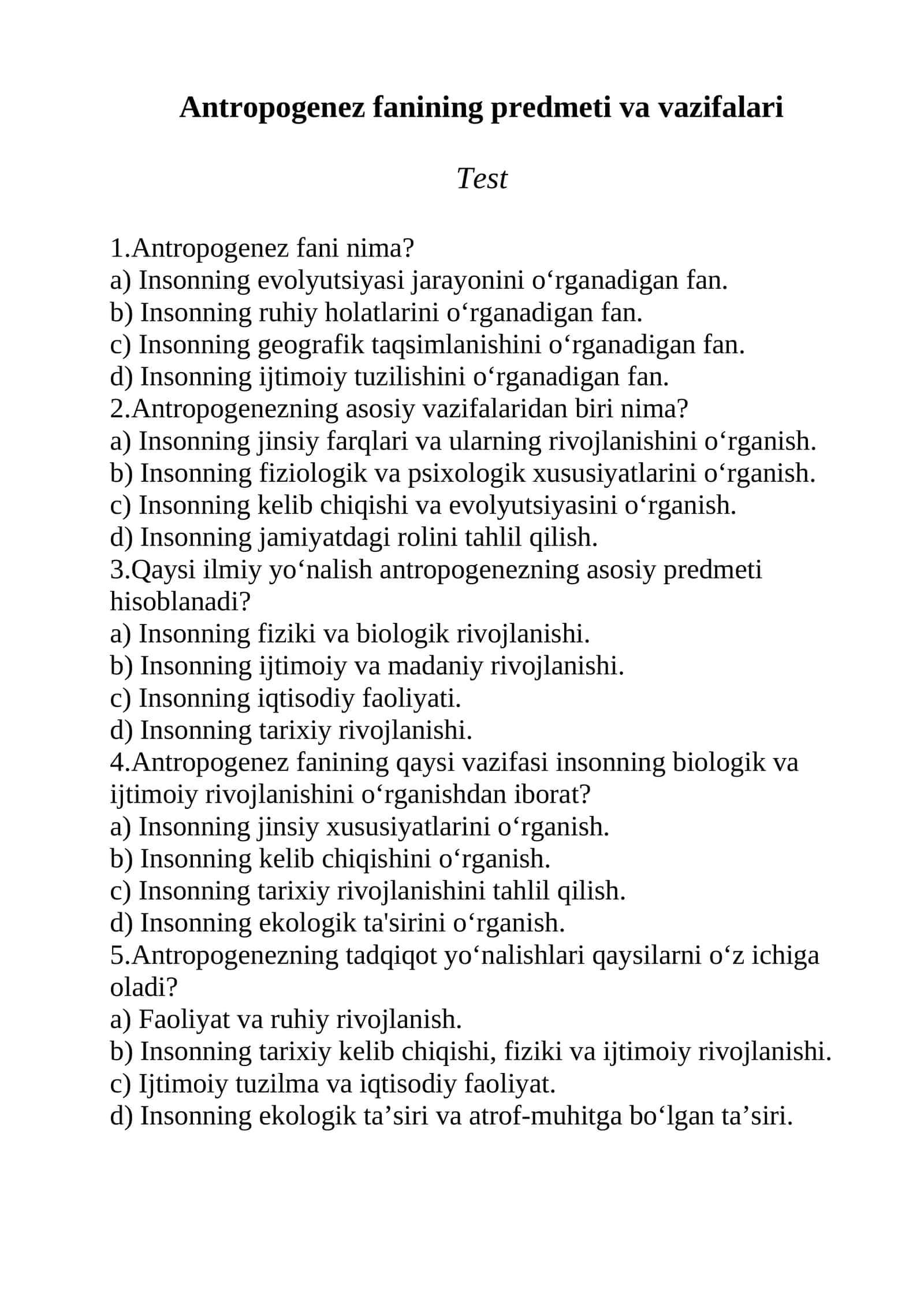 Antropogenez fanining predmeti va vazifalari 1