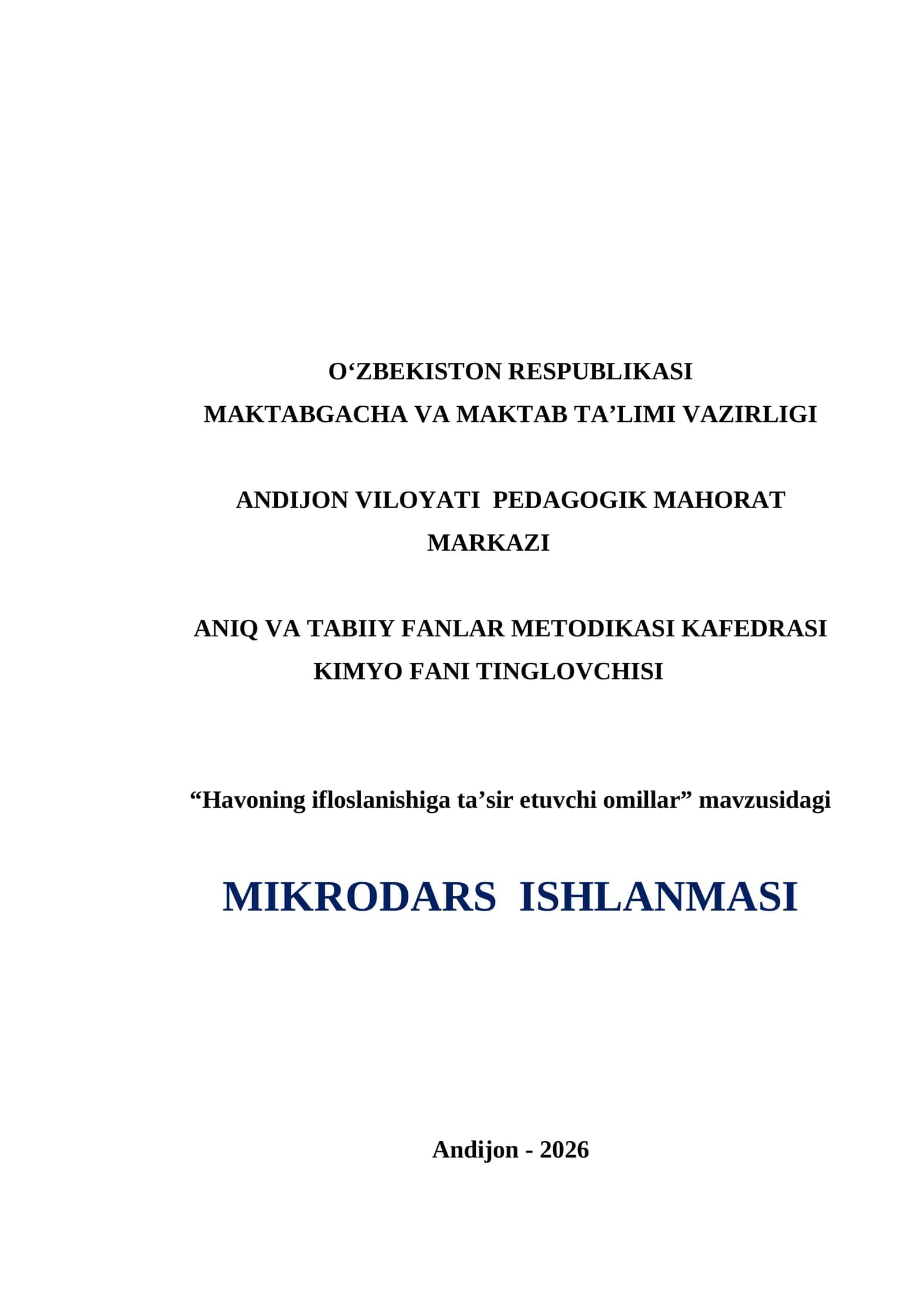 Havoning ifloslanishiga ta'sir etuvchi omillar.  dars ishlanma 1