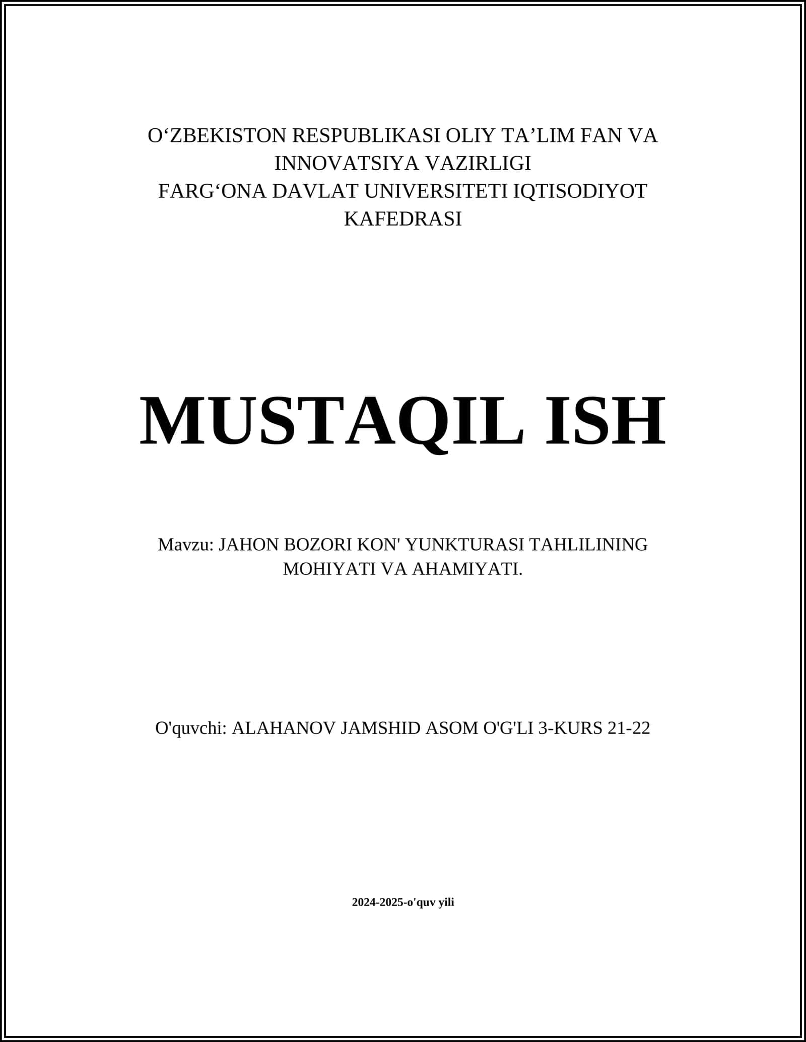 JAHON BOZORI KON' YUNKTURASI TAHLILINING MOHIYATI VA AHAMIYATI 1