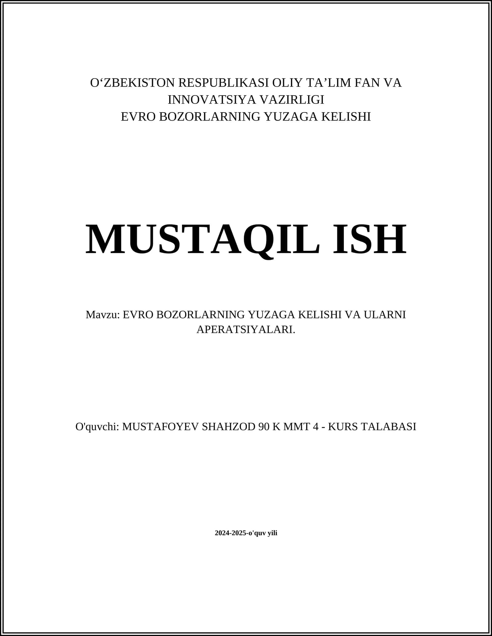 EVRO BOZORLARNING YUZAGA KELISHI VA ULARNI APERATSIYALARI 1