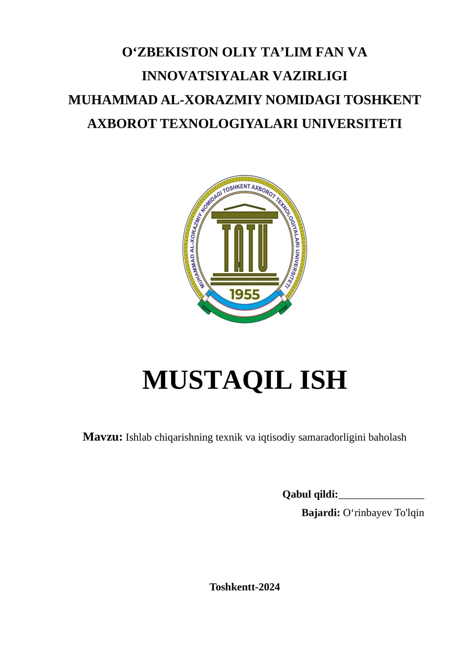 Ishlab chiqarishning texnik va iqtisodiy samaradorligini baholash 1