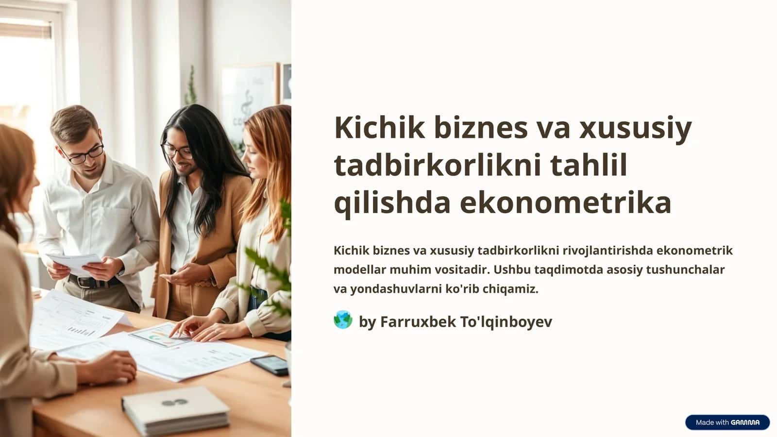 Kichik biznes va xususiy tadbirkorlikni tahlil qilishda ekonometrika 1