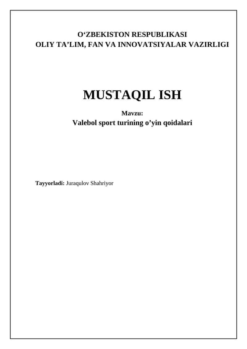 Valebol sport turining o’yin qoidalari 1