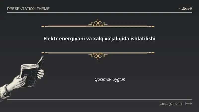 Elektr energiyani va xalq xoʻjaligida ishlatilishi 1