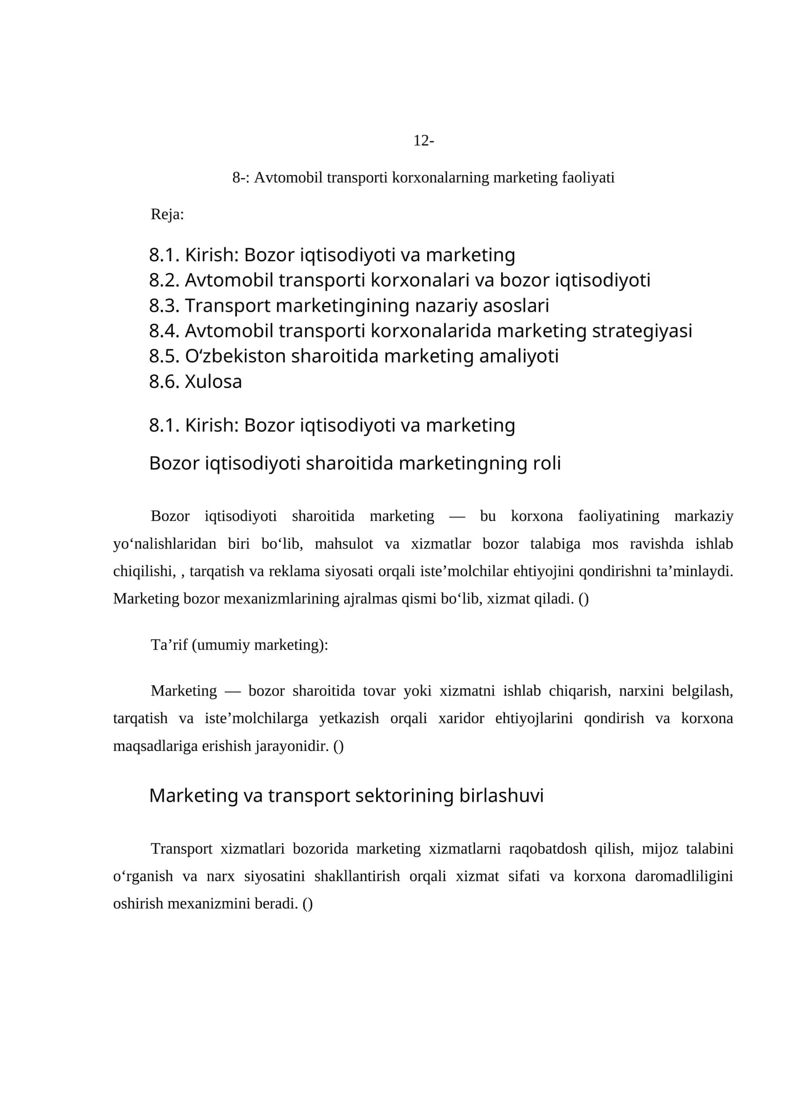 Avtomobil Transporti Korxonalarning Marketing Faoliyati 1