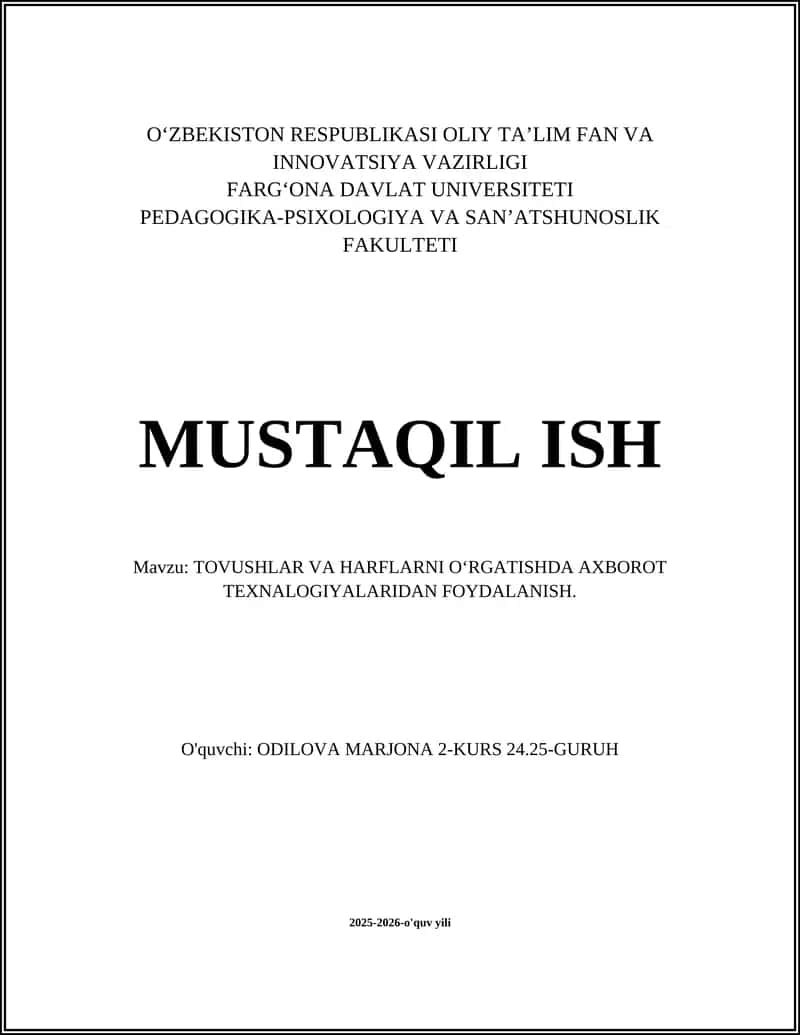 TOVUSHLAR VA HARFLARNI O‘RGATISHDA AXBOROT TEXNALOGIYALARIDAN FOYDALANISH 1