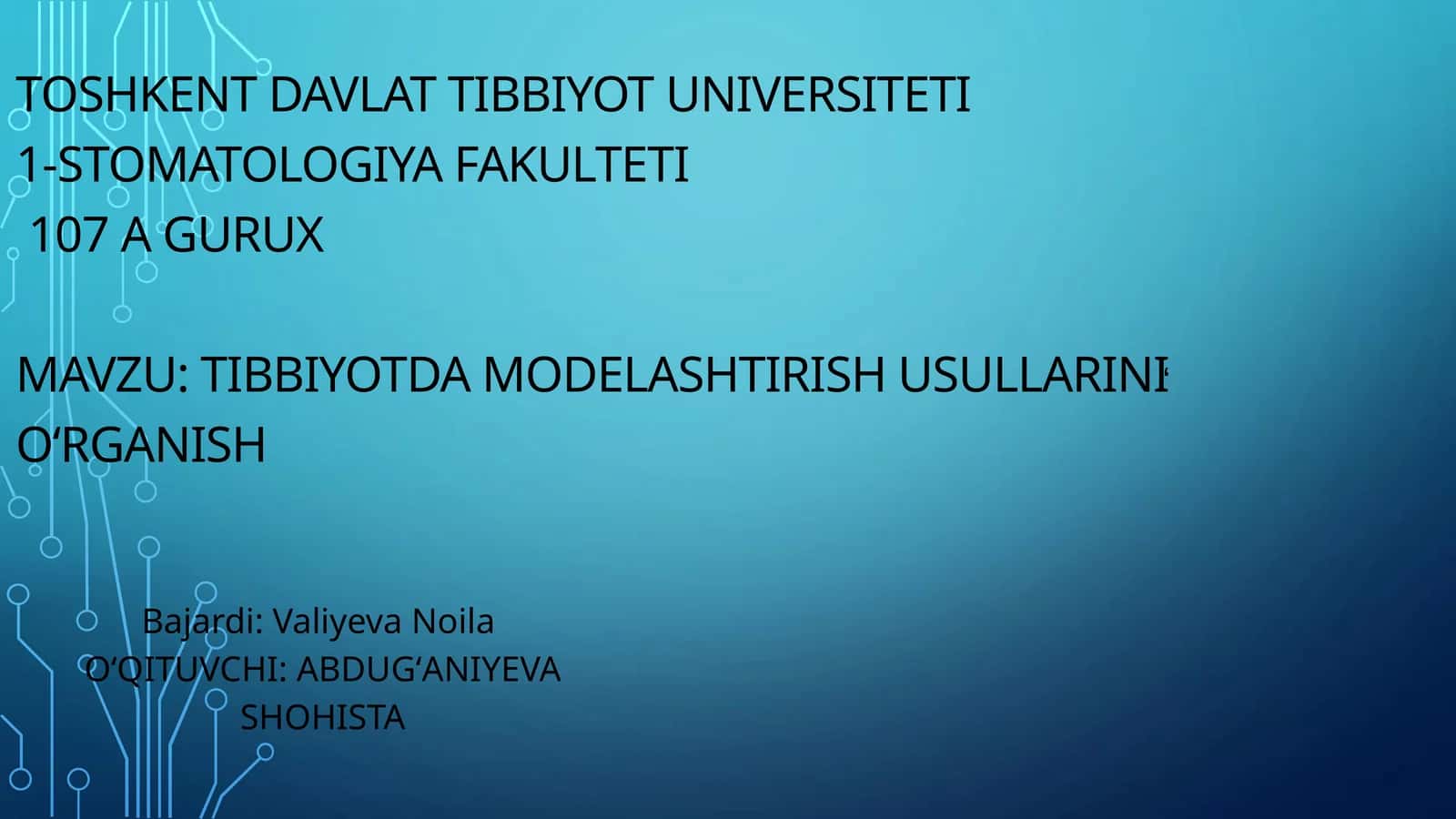 TIBBIYOTDA MODELASHTIRISH USULLARINI OʻRGANISH 1