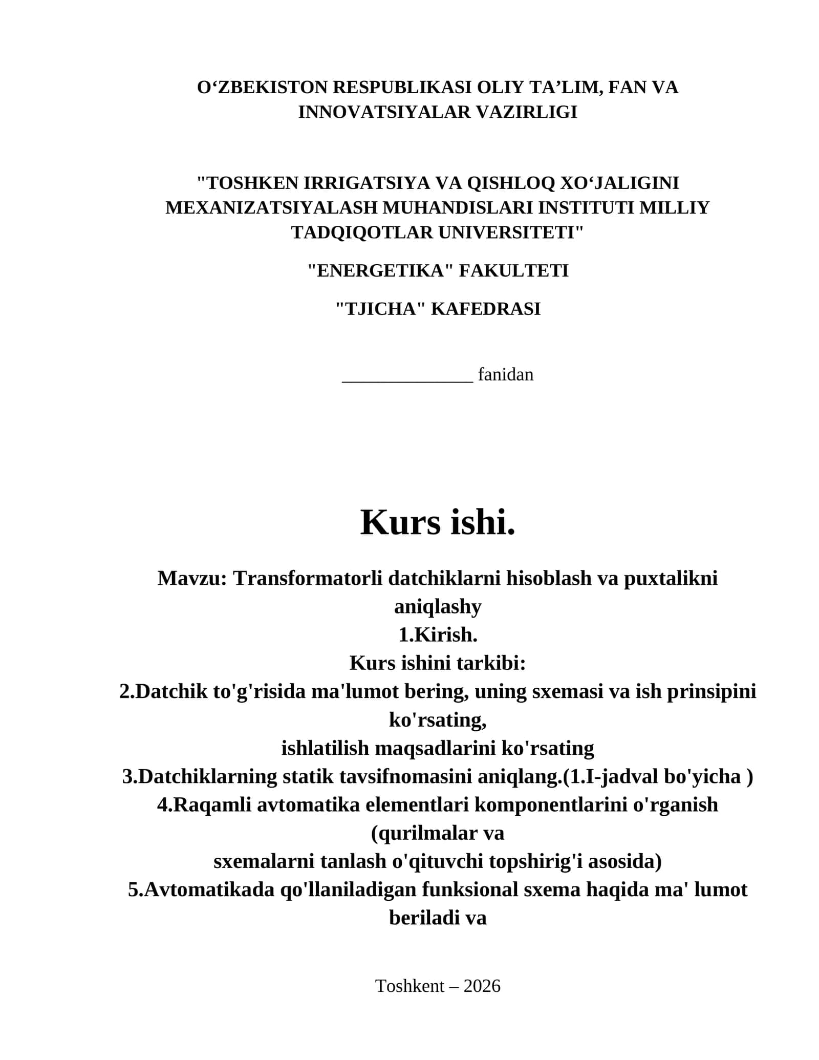 Transformatorli datchiklarni hisoblash va puxtalikni aniqlashy 1