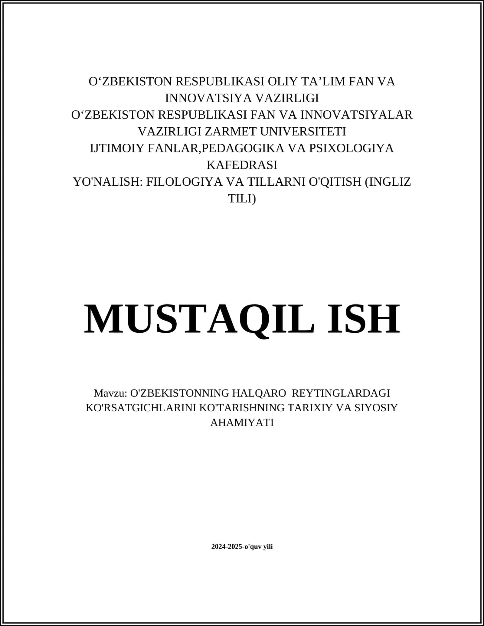 O'ZBEKISTONNING HALQARO REYTINGLARDAGI KO'RSATGICHLARINI KO'TARISHNING TARIXIY VA SIYOSIY AHAMIYATI 1