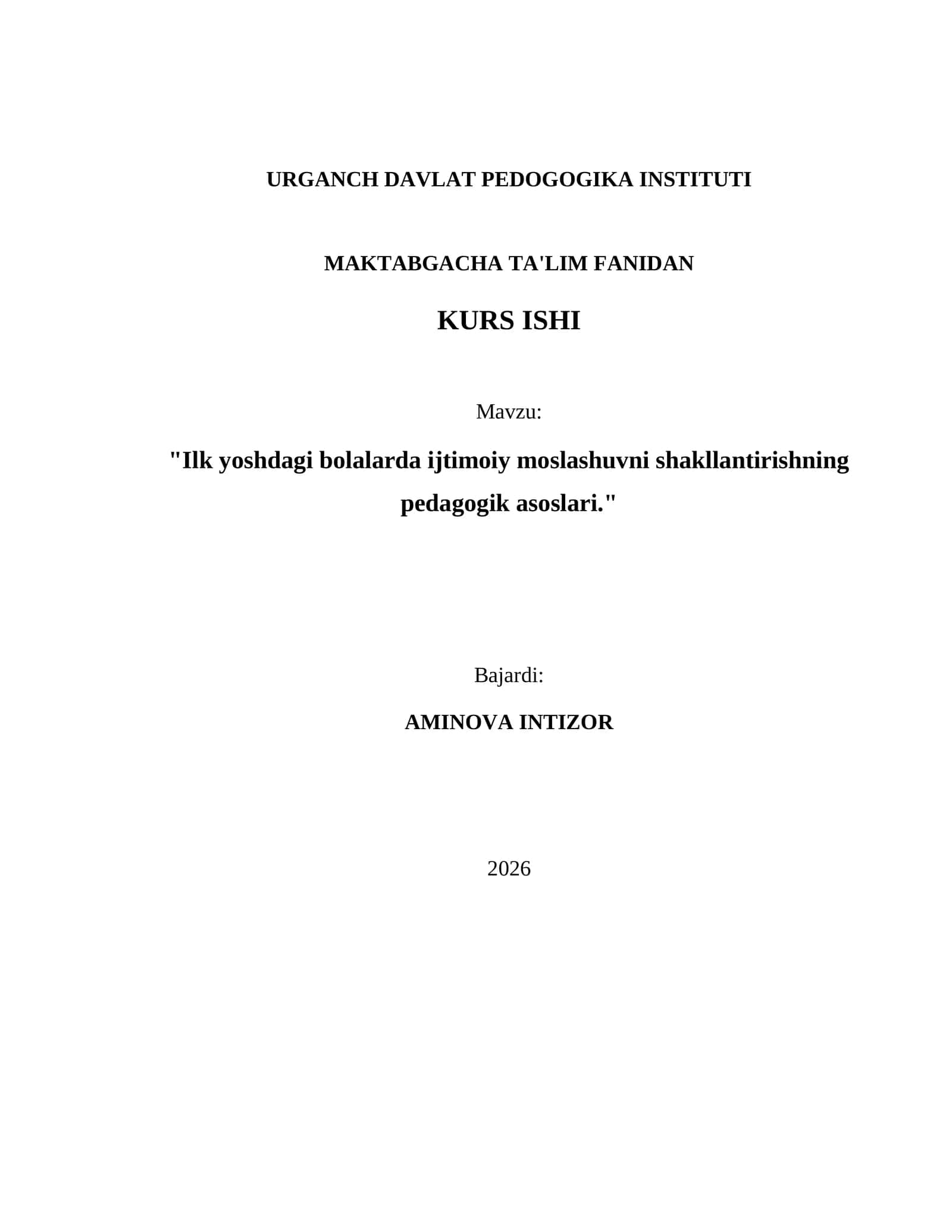Ilk yoshdagi bolalarda ijtimoiy moslashuvni shakllantirishning pedagogik asoslari 1