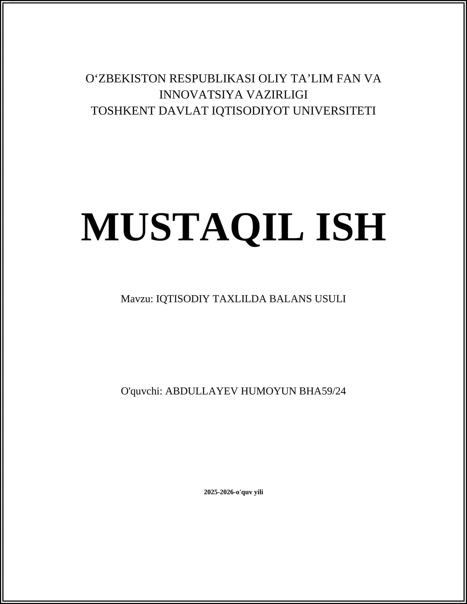 IQTISODIY TAXLILDA BALANS USULI 1