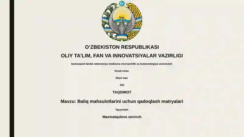 Baliq mahsulotlarini uchun qadoqlash matryalari