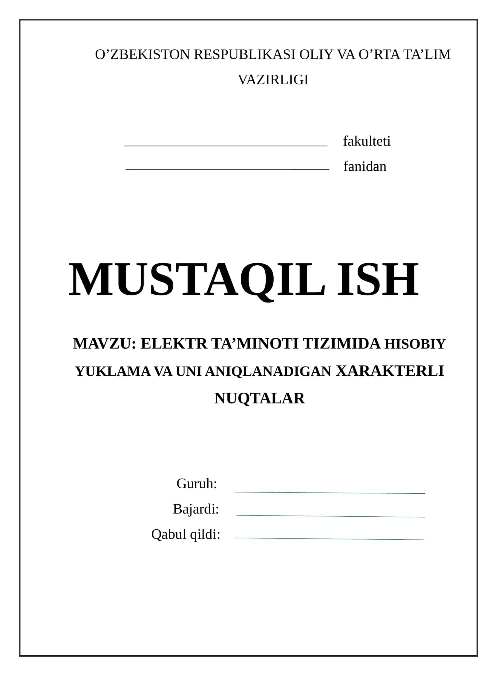 Elektr ta’minoti tizimida hisobiy yuklama va uni aniqlanadigan xarakterli nuqtalar 1
