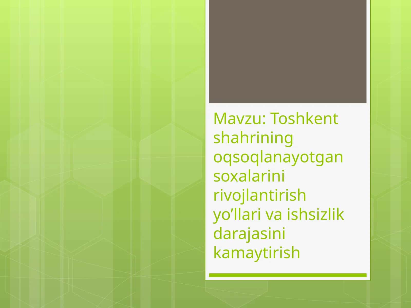 Toshkent shahrining oqsoqlanayotgan soxalarini rivojlantirish yo'llari va ishsizlik darajasini kamaytirish 1
