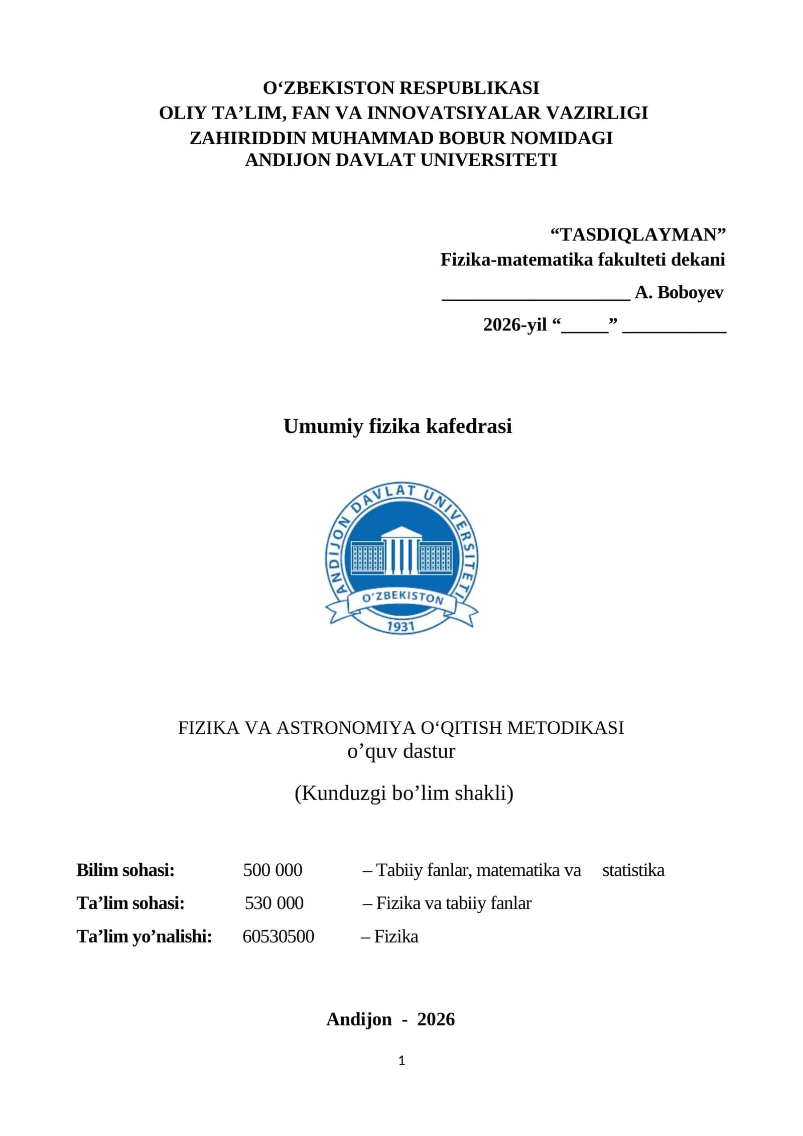 FIZIKA VA ASTRONOMIYA O‘QITISH METODIKASI 1