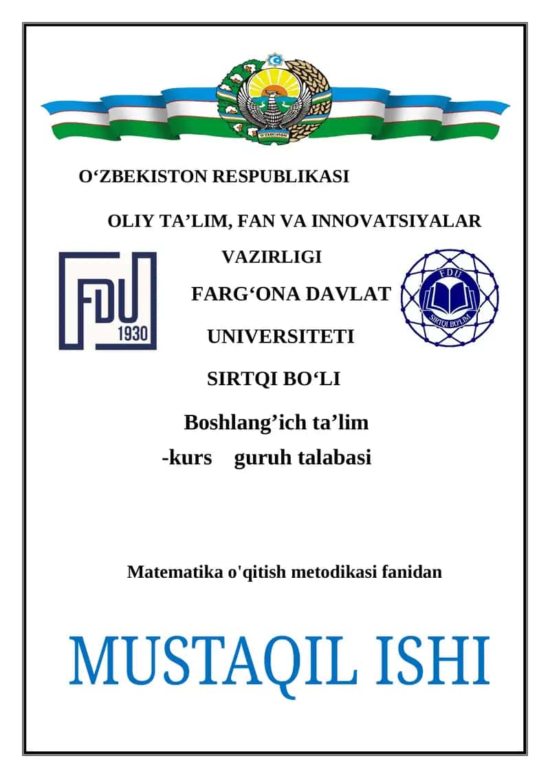 Mavzu: Boshlang'ich sinflarda darsdan tashqari matematik faoliyatni tashkil qilish 1
