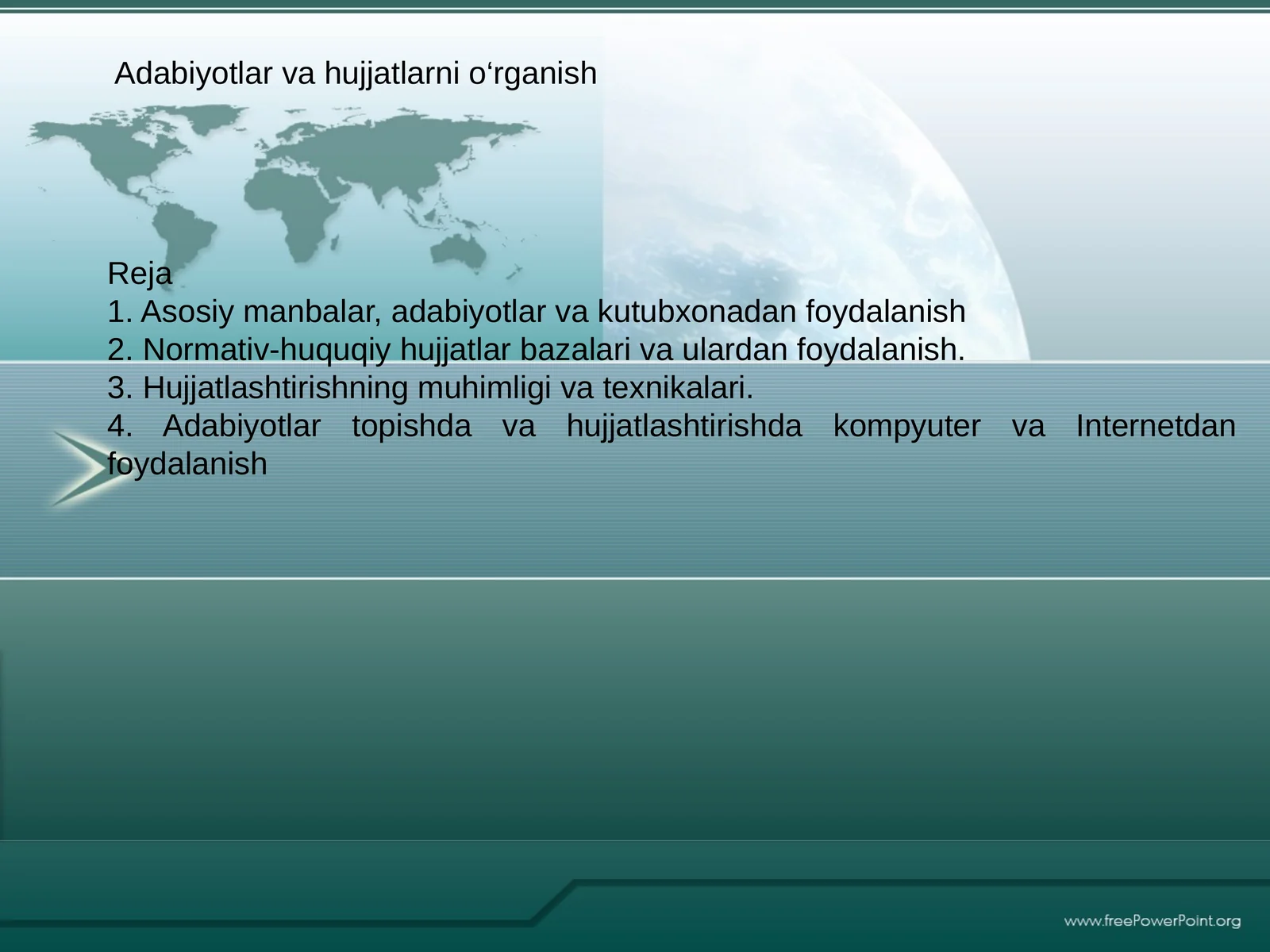 Adabiyotlar va hujjatlarni o‘rganish 1