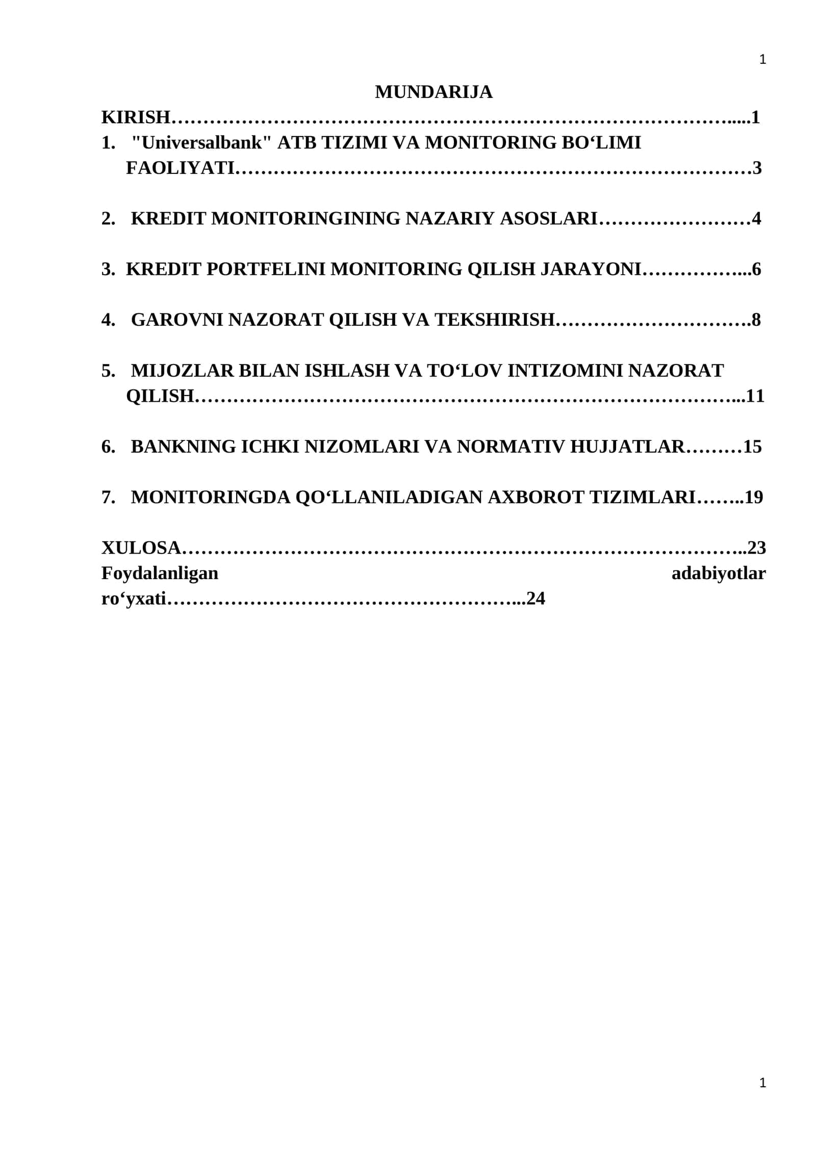 Ushbu amaliyot hisoboti "Universalbank" ATB Qoʻqon shahar filialining Monitoring boʻlimida amaliyot davomida olgan bilim va tajribalarimni 1