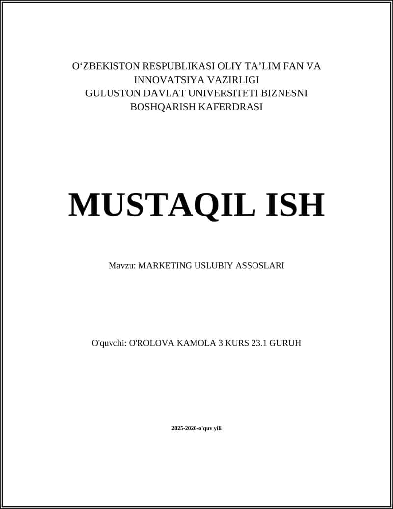 Marketing Uslubiy Asoslari: Ta’rif va Vazifalari 1