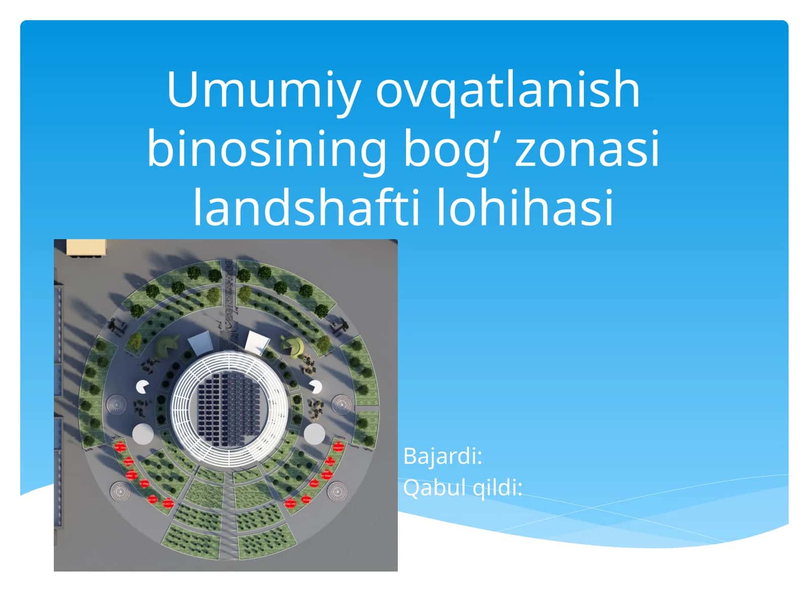 Umumiy ovqatlanish binosining bog' zonasi landshafti lohihasi 1