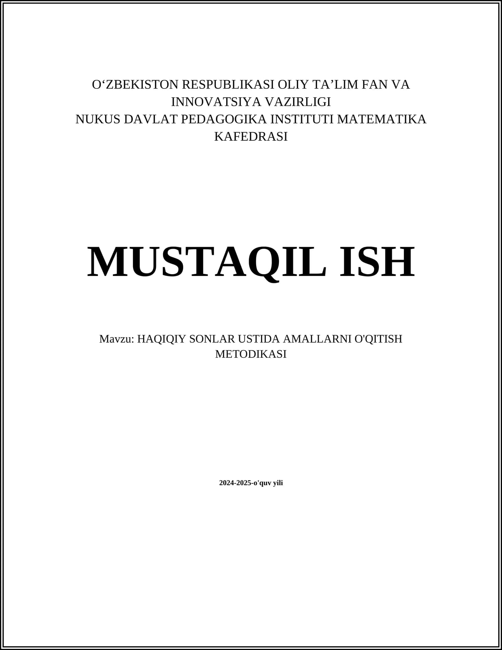 HAQIQIY SONLAR USTIDA AMALLARNI O'QITISH METODIKASI 1