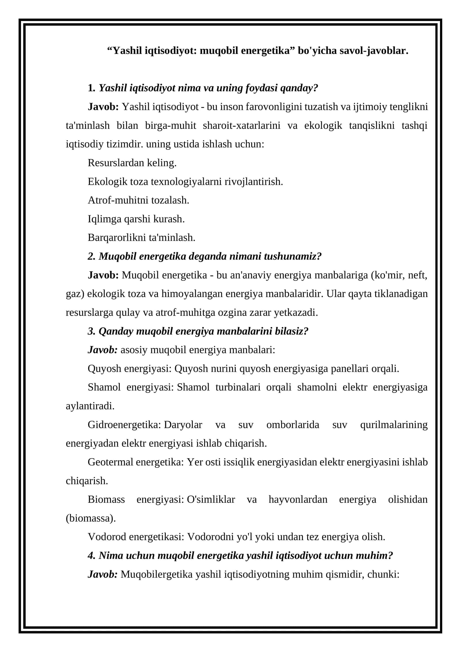 Yashil iqtisodiyot: muqobil energetika 1