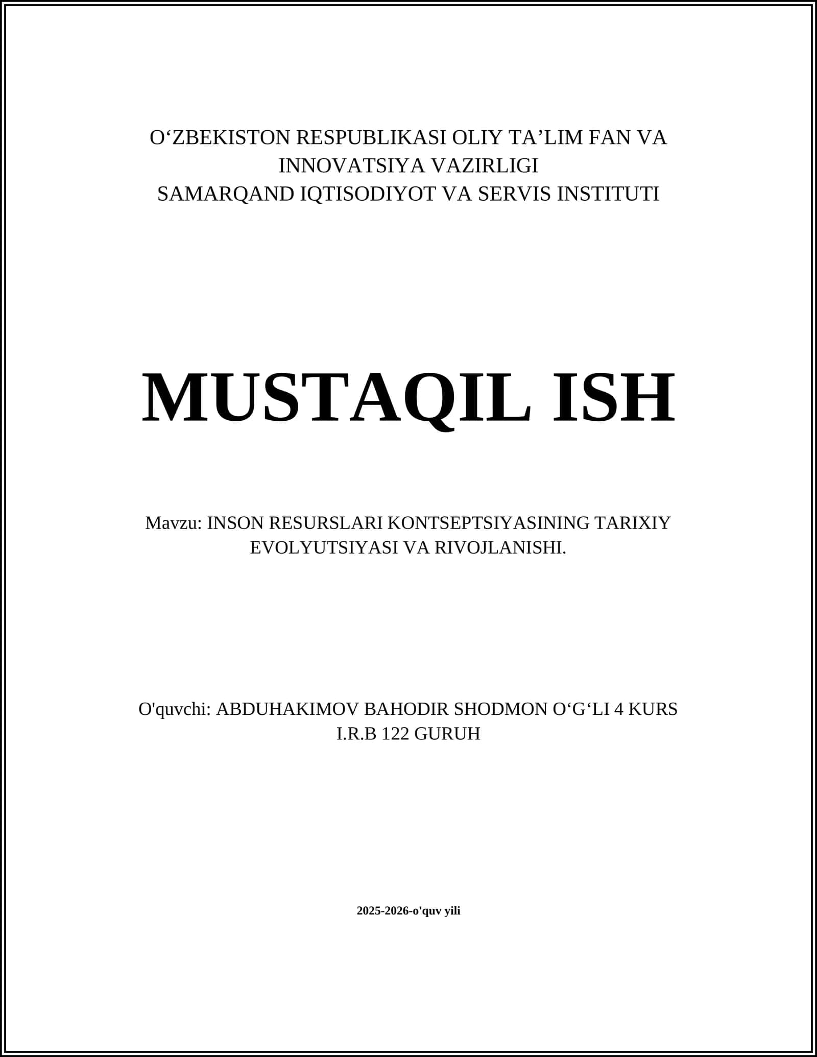 INSON RESURSLARI KONTSEPTSIYASINING TARIXIY EVOLYUTSIYASI VA RIVOJLANISHI 1