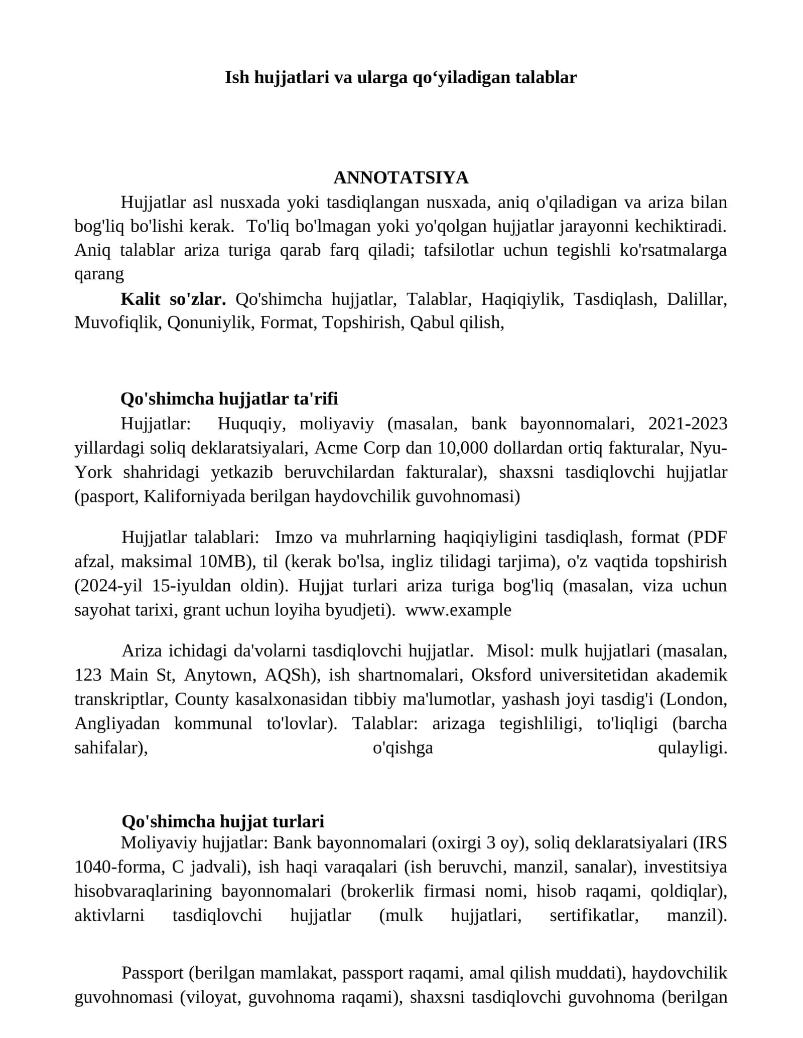 Ish hujjatlari va ularga qo‘yiladigan talablar 1