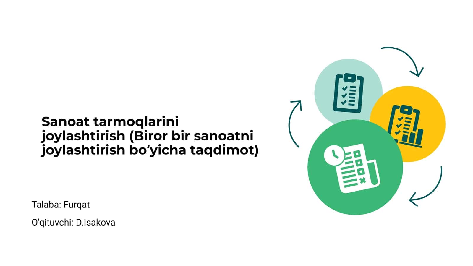 Sanoat tarmoqlarini joylashtirish (Biror bir sanoatni joylashtirish boʻyicha taqdimot) 1