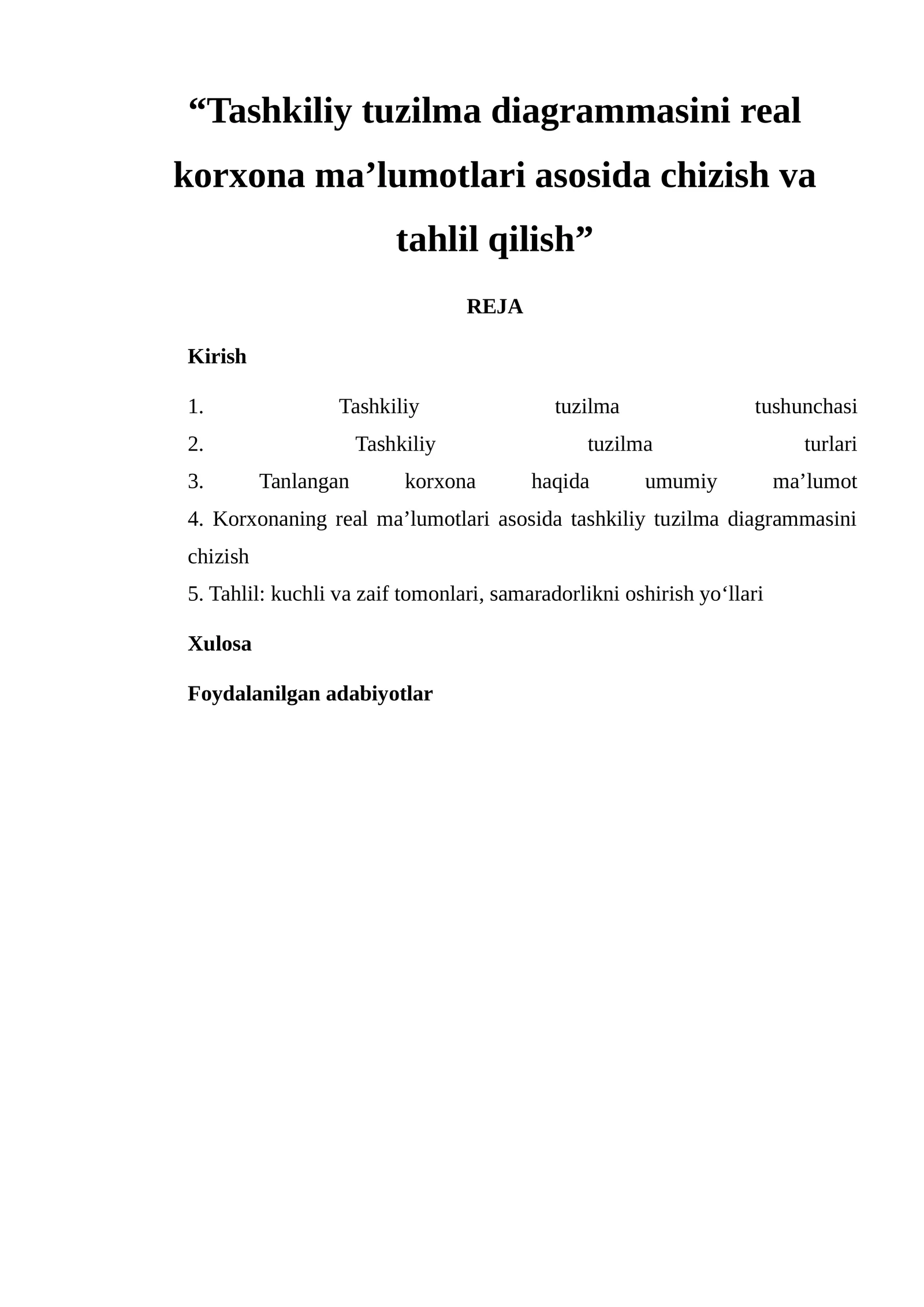 Tashkiliy tuzilma diagrammasini chizish va tahlil qilish 1