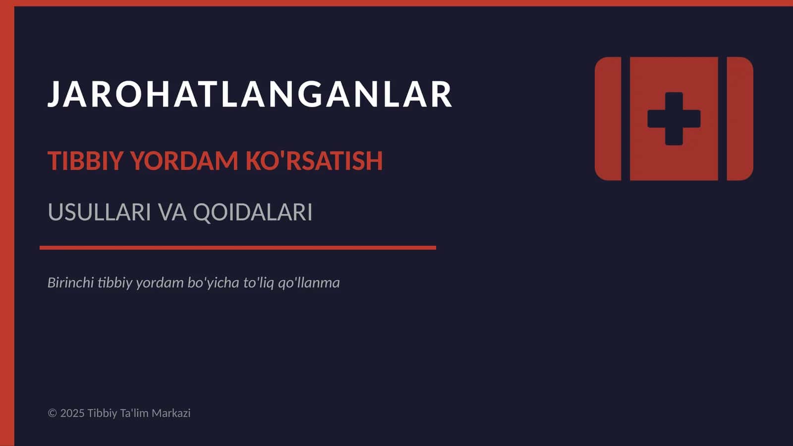 Jaroxatlanganlarga tibbiy yordam korsatishni usullari va qoyidalarini o'rganish. 1