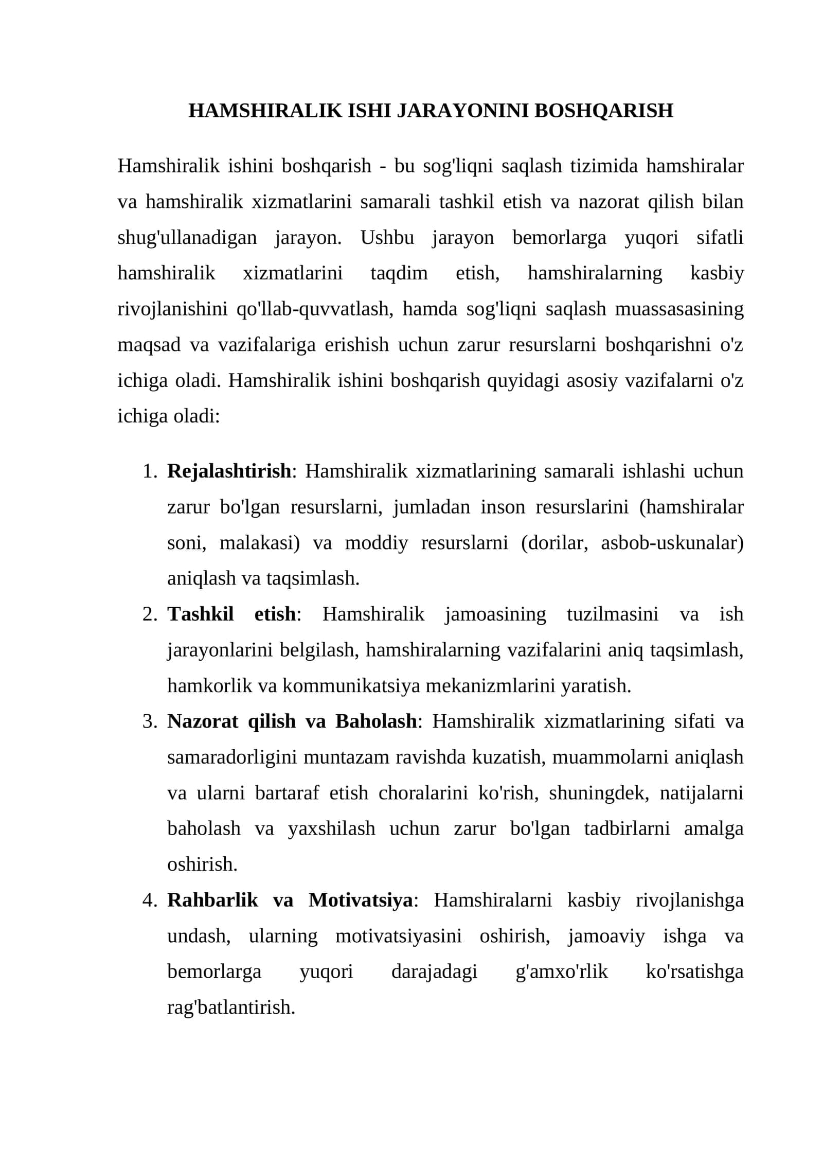 Hamshirlik ishini boshqarish 1